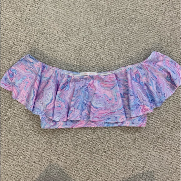 Stella Cove Pnk and Purple Tie Dye Off the Shoulder Kids 14 yrs Swimsuit Bikini - Picture 3 of 5